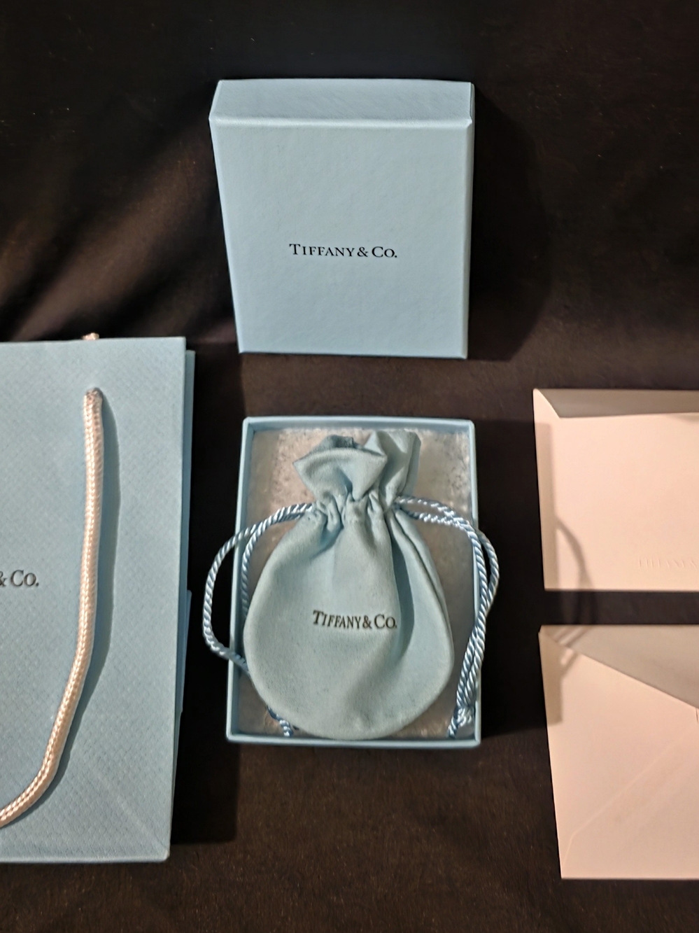Tiffany & Co. Blue Jewelry Box with Cushion and Accessory Packaging